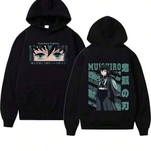 Black Hoodie with demon slayer anime